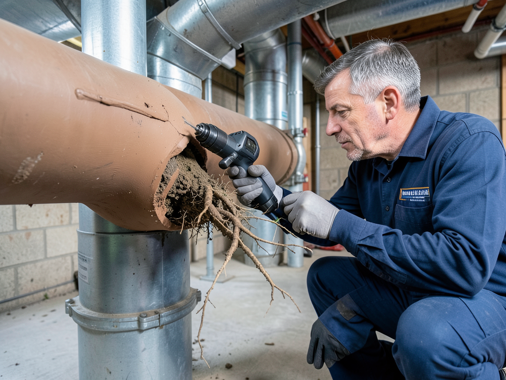 Clearing out tree roots from old sewer lines in un
