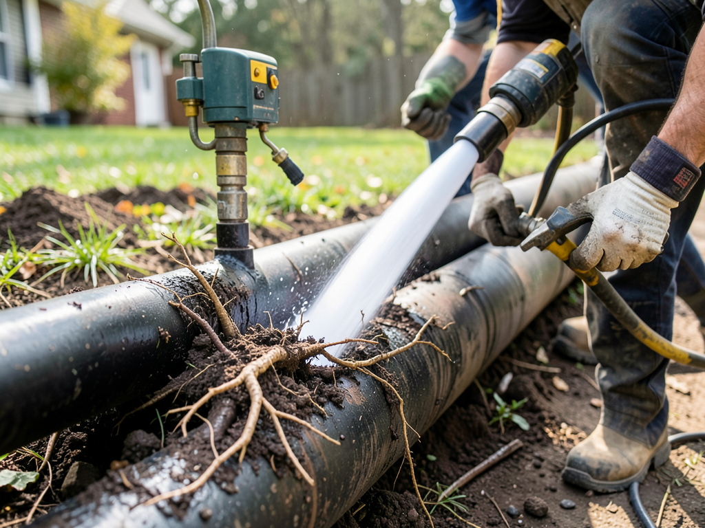 Clearing Out Tree Roots From Old Sewer Lines in University City